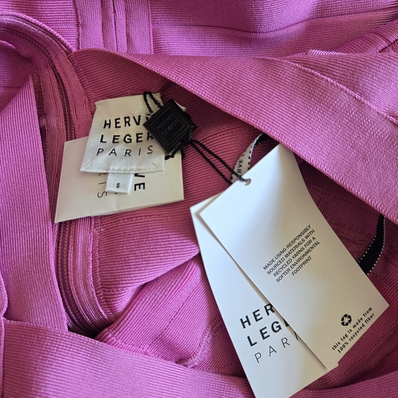 New Hervé Léger The Lily Bandage Sweetheart Bodycon Guava Mini Dress Small NWT - Picture 9 of 9